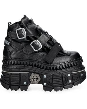 New Rock Plateau-Stiefel Im Metallic-Look - Schwarz