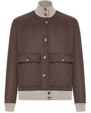 Brunello Cucinelli Double Wollen Flanellen Bomberjack - Bruin