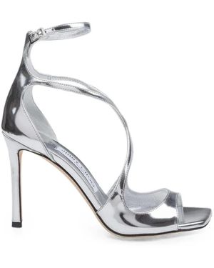 Jimmy Choo Azia 95 Metallic Leather Sandals - White