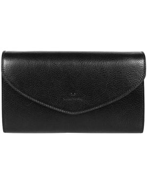 Il Bisonte Buttoned-Flap Leather Clutch - Black