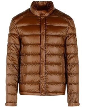 Moncler Quilted Logo-Patch Jacket - Brown