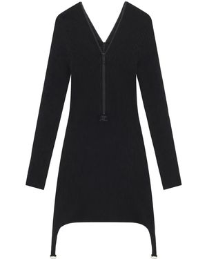 Courreges Abito A Coste Con Zip - Nero