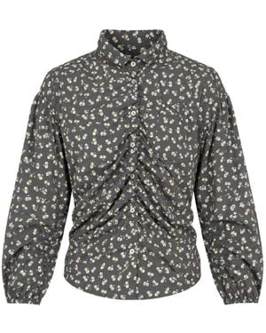 MSGM Floral-Print Ruched Shirt - Gray