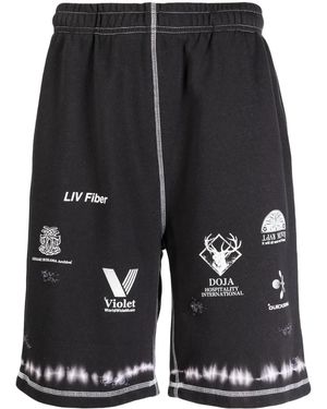 Children of the discordance Graphic-Print Elasticated-Waistband Shorts - Black