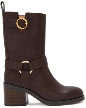 Odissi Harnessed Strap Biker Boots - Brown