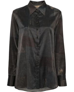 Ziggy Chen Abstract-Print Satin Shirt - Black