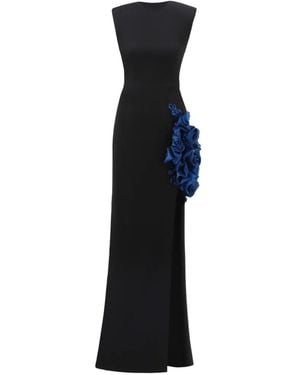 Gemy Maalouf Floral Slim-Cut Maxi Dress - Black