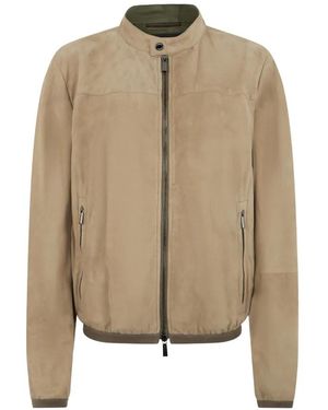 Moorer Zip Collar Leather Jacket - Natural