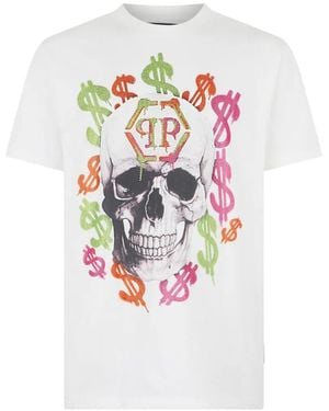 Philipp Plein Jersey T-Shirt Dollar Spray - White