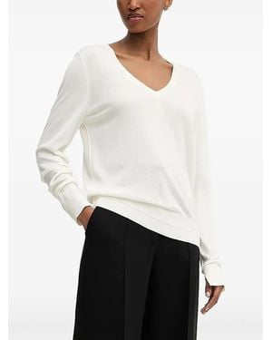 BOSS V-Neck Zip-Detail Jumper - White