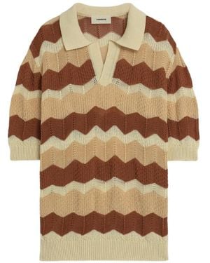 A PAPER KID Chevron Knit Polo Shirt - Natural