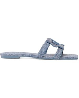 Jonathan Simkhai Monogram Denim-Printed Leather Sandals - White