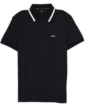 BOSS GREEN HUGO BOSS Logo-Print Tipping-Detail Polo Shirt - Black