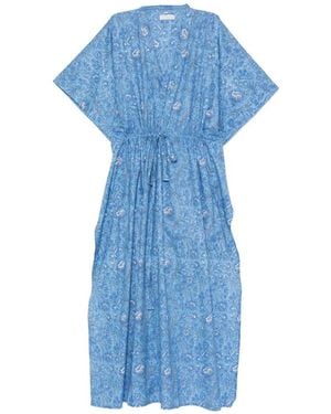 ELLEBLUE Floral-Print Drawstring-Waist Dress - Blue