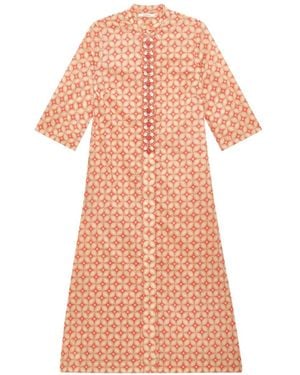 Maliparmi Shell-Embellished Geometric-Print Kaftan - Pink