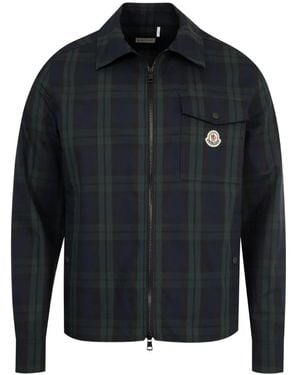 Moncler Checked Zip-Up Shirt Jacket - Blue