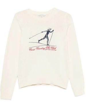 Sporty & Rich Graphic-Print Ribbed-Trim Jumper - White