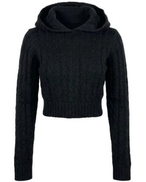 Rick Owens Cable-Knit Cropped Hoodie - Black