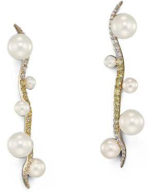 Anabela Chan Snowflower Blades Of Grass Pearl And Diamond Earrings - White