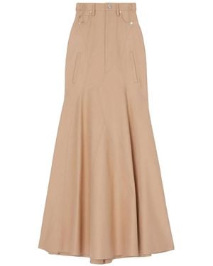 Burberry Gabardine Cotton Full Skirt - Natural