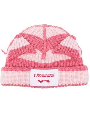 Charles Jeffrey Chunky Ears Striped Beanie Hat - Pink