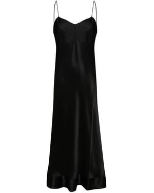 Carine Gilson V-Neck Silk Maxi Dress - Black