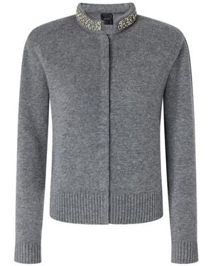PINKO Cardigan À Ornements En Cristal En Laine Mélangée - Grey