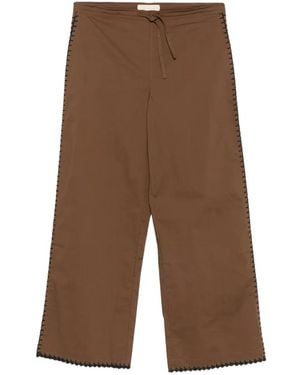 TERRY PUESTO Whipstitch-Trim Palazzo Pants - Brown