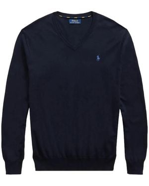 Polo Ralph Lauren Embroidered-Logo V-Neck Jumper - Blue
