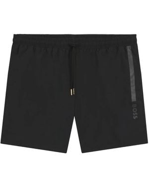 BOSS Side-Stripe Swim Shorts - Black