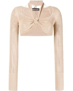ANDREADAMO Open-Knit Halterneck Crop Top - Natural