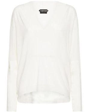 Tom Ford Haut En Maille À Col V - White