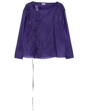 Ferragamo Lace-Up Sheer Blouse - Blue