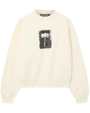 Palm Angels Brushed Palm Tree Loose Crew Sweatshirt - White