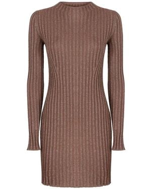 Missoni Ribbed-Knit Metallic-Thread Dress - Brown