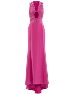 Saiid Kobeisy Embroidered Crepe Dress - Pink