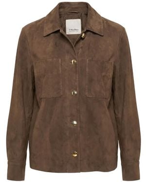 Max Mara Suède Jack Met Opgestikte Zak - Bruin