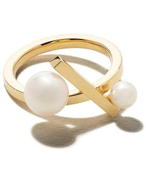 Tasaki 18Kt Collection Line Balance Cross Akoya Pearl Ring - Metallic