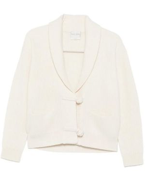 forte_forte Ribbed-Knit Shawl-Collar Cardigan - White