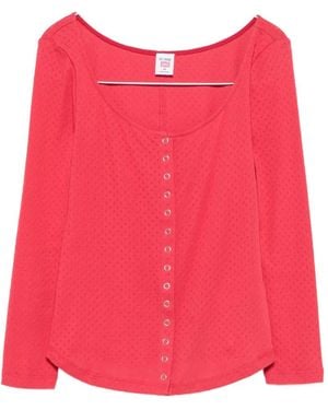 RE/DONE X Hanes Pointelle-Knit Snap-Button Top - Red