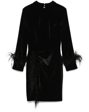 Cristallini Ostrich-Feather Velvet Mini Dress - Black