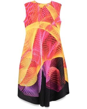 Pleats Please Issey Miyake Abstract-Print Midi Dress - Pink