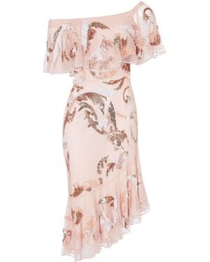 Temperley London Sequin Embellished Asymmetric Silk Midi Dress - Pink