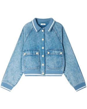 Sandro Knitted-Collar Denim Jacket - Blue