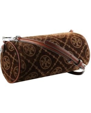 Tory Burch Monogram Cylinder Tote Bag - Brown