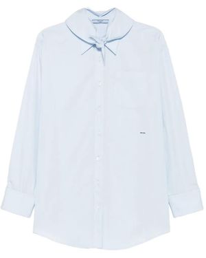 Prada Twist-Detail Logo-Patch Shirt - White