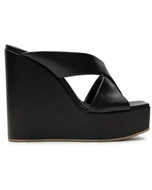Vicini Crossover-Strap Wedge Mules - Black