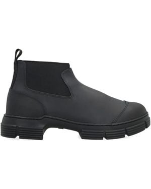 Ganni Elastic-Panel Lug Sole Boots - Black