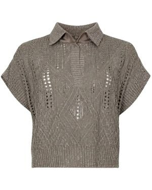 D.exterior Cable-Knit Polo Shirt - Grey