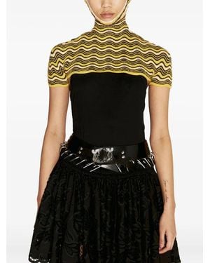 Isa Boulder Wave-Pattern Knitted Top - Black